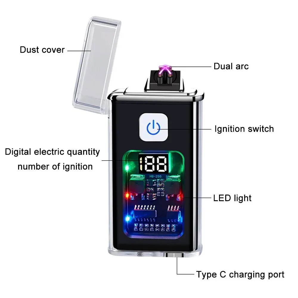 Rechargeable Electric Lighter Cool Windproof Dual ARC Plasma Lighters