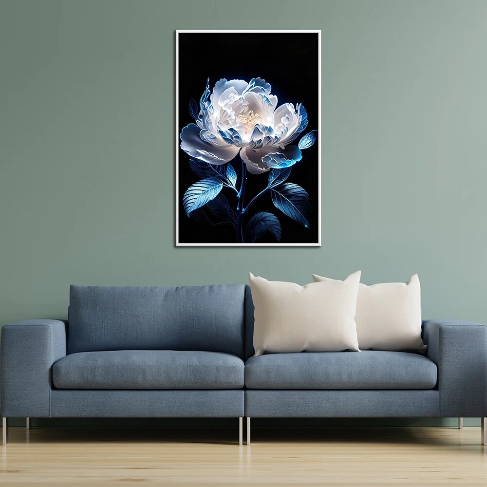 Blue White Flower Canvas Painting for Living Room Home Decor