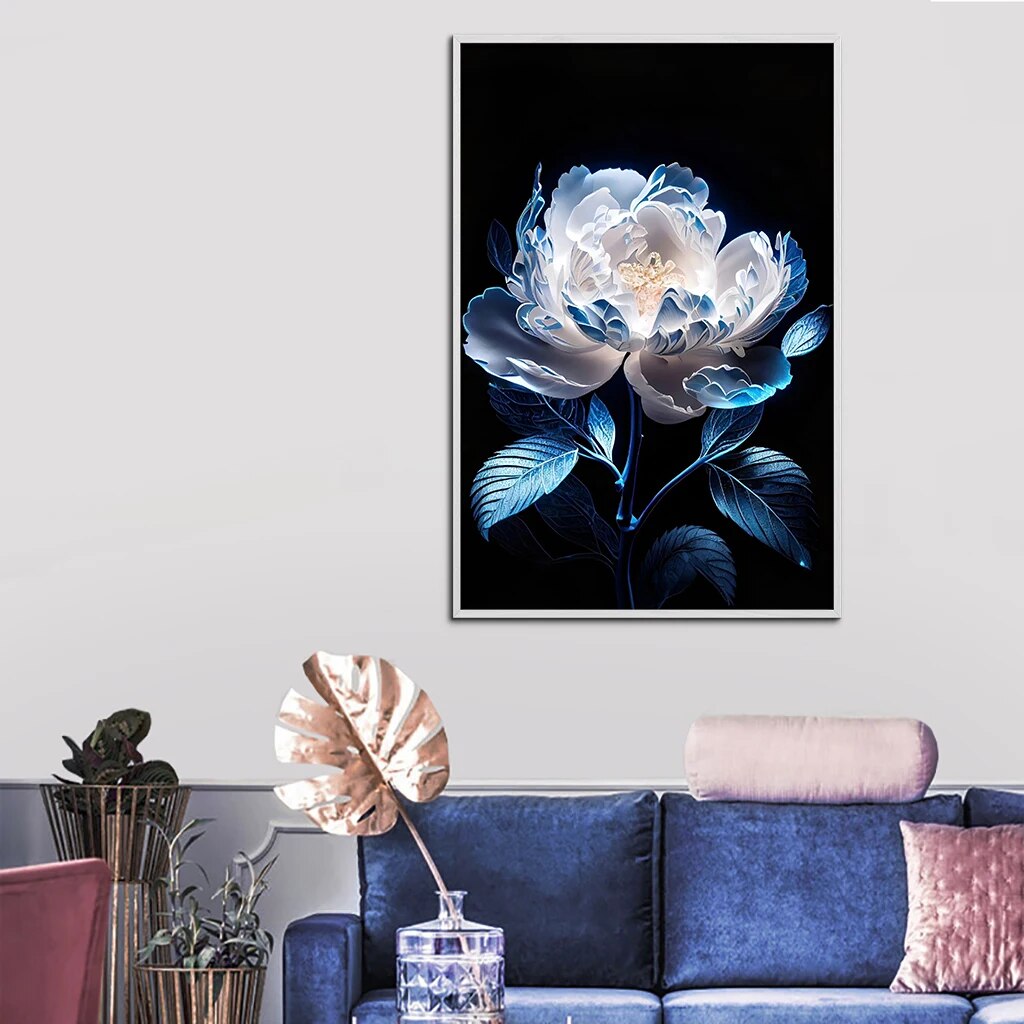 Blue White Flower Canvas Painting for Living Room Home Decor