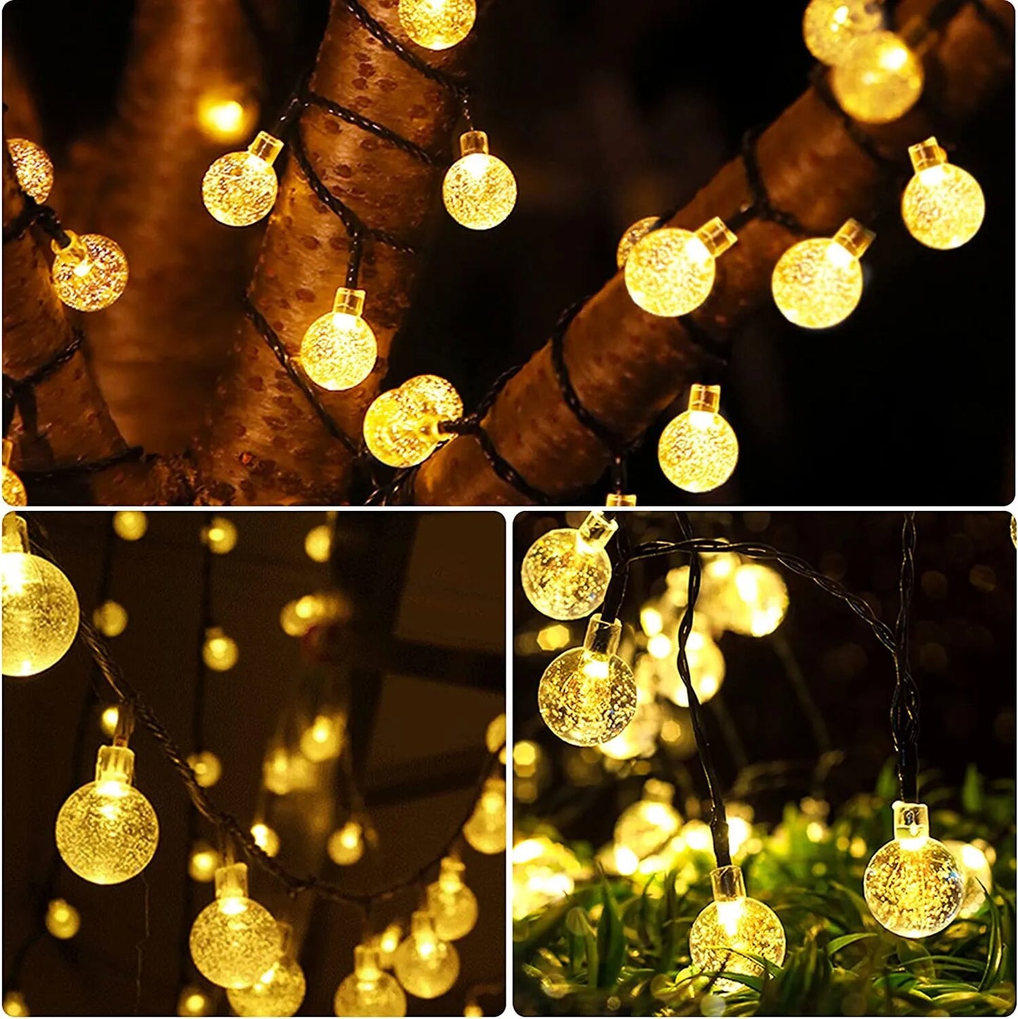 Solar String Lights Outdoor 200 Led Crystal Globe Lights with 8 Modes