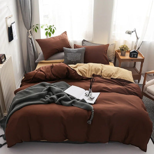 Solid Color Bedding Set Orange Grey Single Double Size Bed Linen Duvet Cover Pillowcase