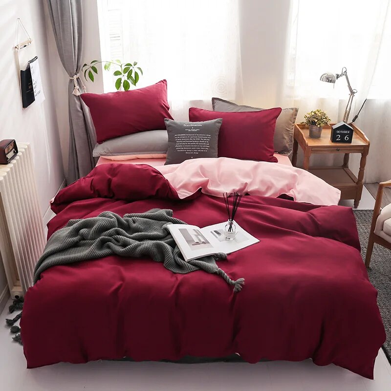 Solid Color Bedding Set Orange Grey Single Double Size Bed Linen Duvet Cover Pillowcase