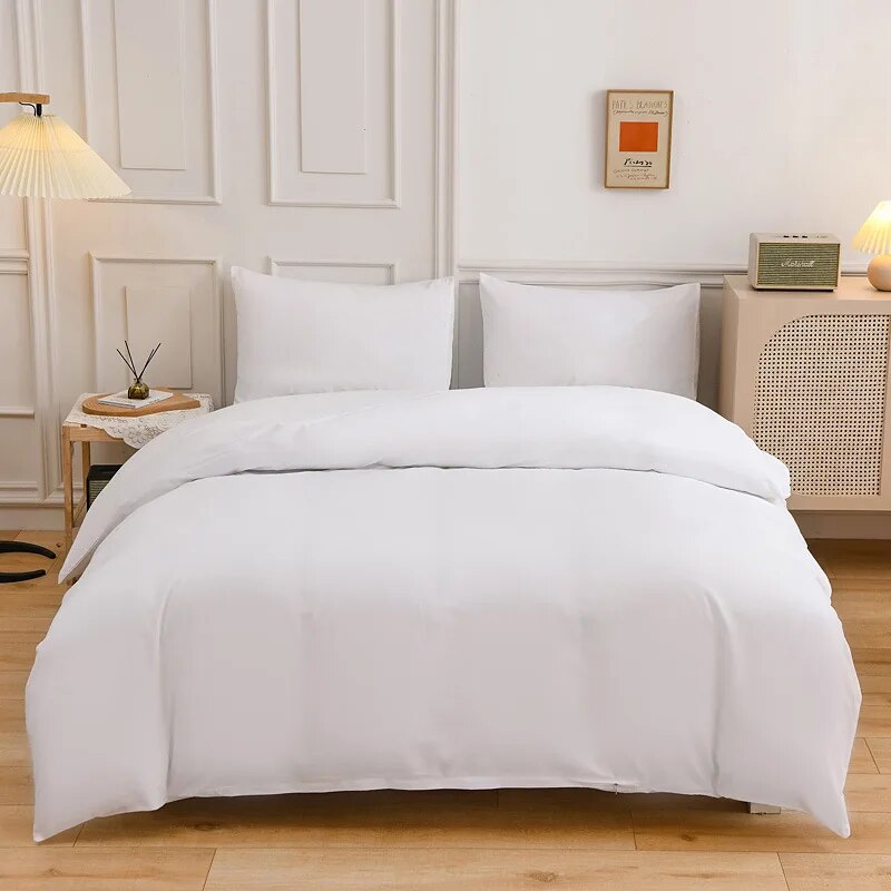 Solid Color Bedding Set Orange Grey Single Double Size Bed Linen Duvet Cover Pillowcase