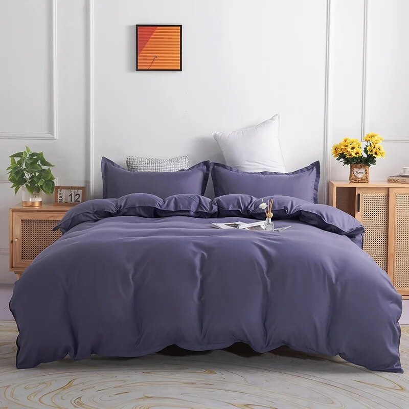 Solid Color Bedding Set Orange Grey Single Double Size Bed Linen Duvet Cover Pillowcase