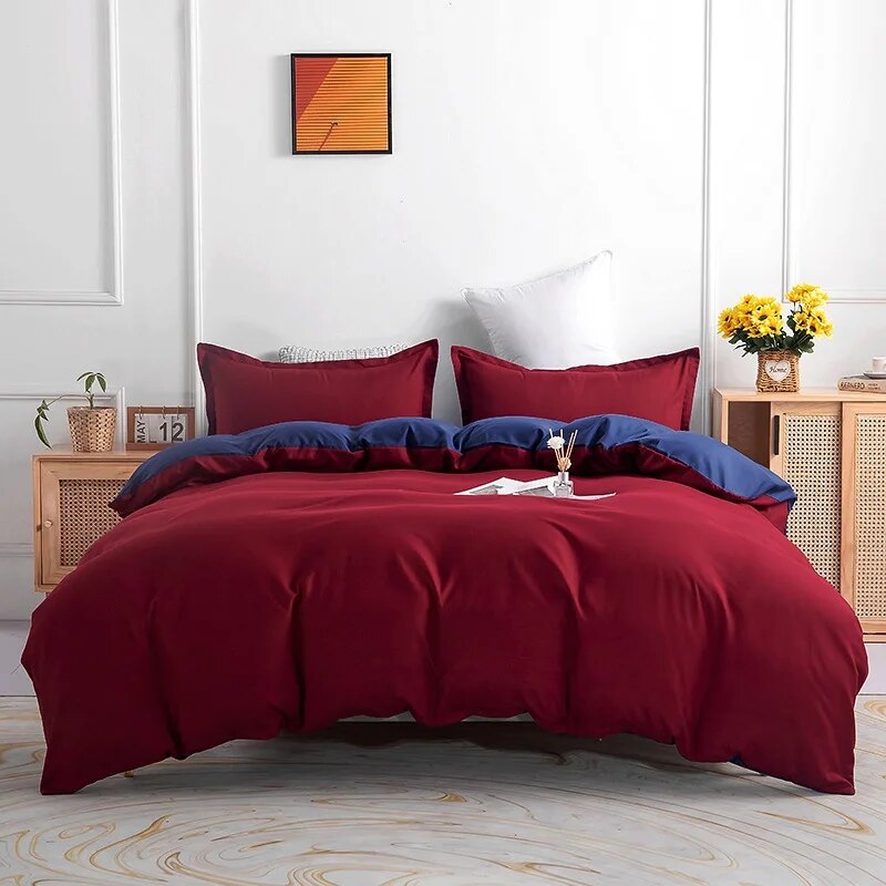 Solid Color Bedding Set Orange Grey Single Double Size Bed Linen Duvet Cover Pillowcase