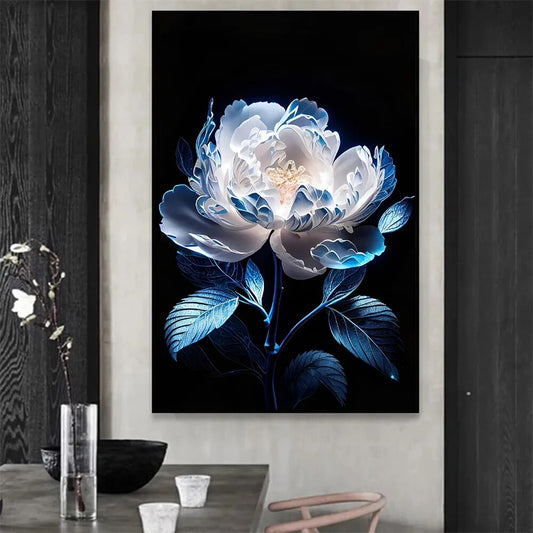 Blue White Flower Canvas Painting for Living Room Home Decor