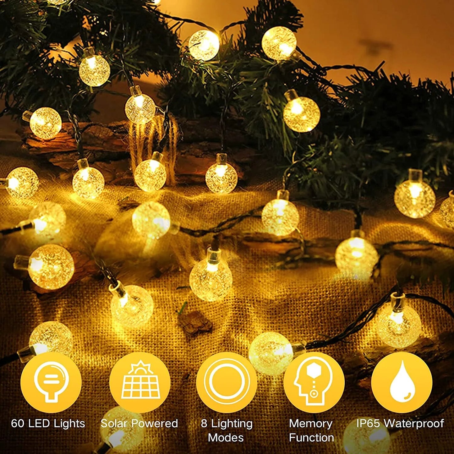 Solar String Lights Outdoor 200 Led Crystal Globe Lights with 8 Modes