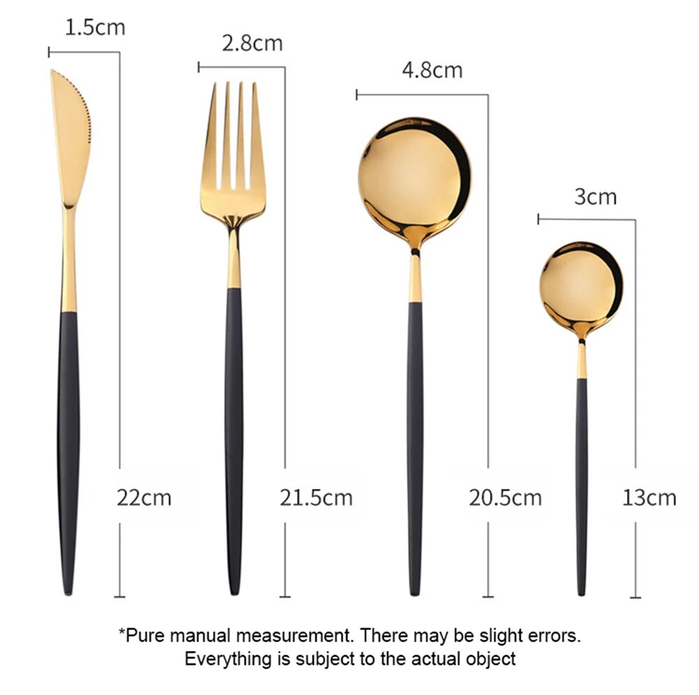 Black Handle Golden Cutlery Set Stainless Steel Knife Fork Spoon Tableware