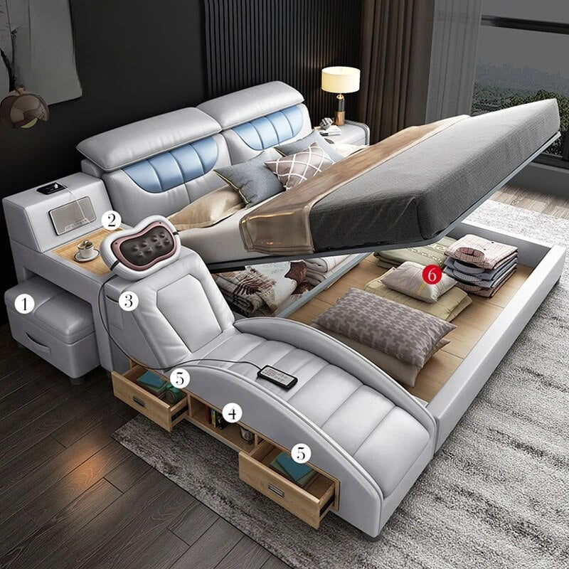 Intelligent massage multi-function leather bed modern simple double customized wedding bed