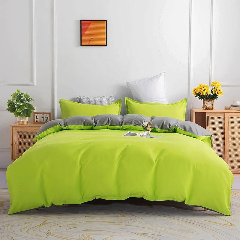 Solid Color Bedding Set Orange Grey Single Double Size Bed Linen Duvet Cover Pillowcase