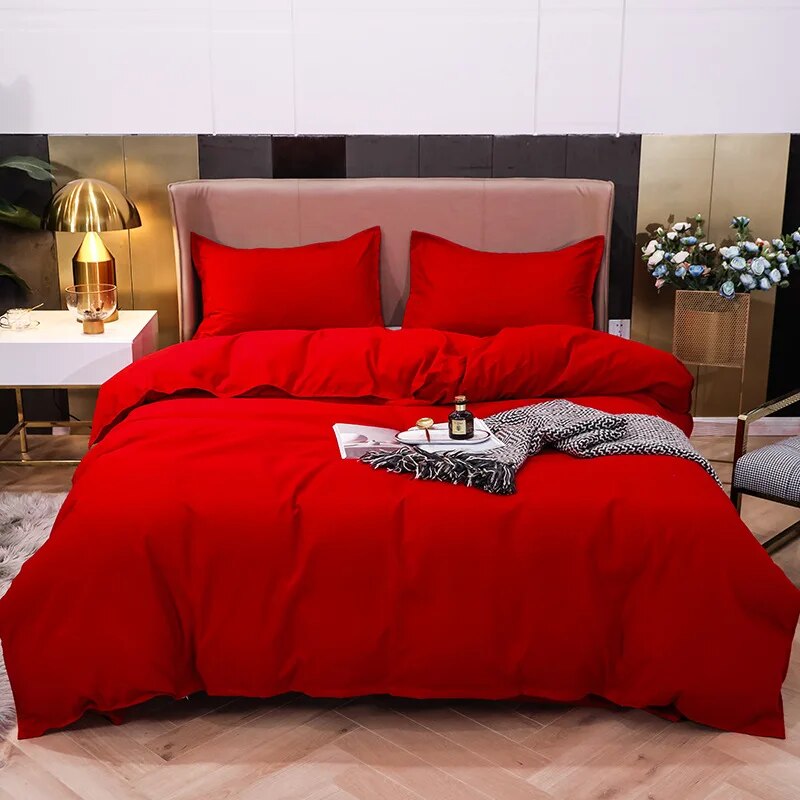 Solid Color Bedding Set Orange Grey Single Double Size Bed Linen Duvet Cover Pillowcase