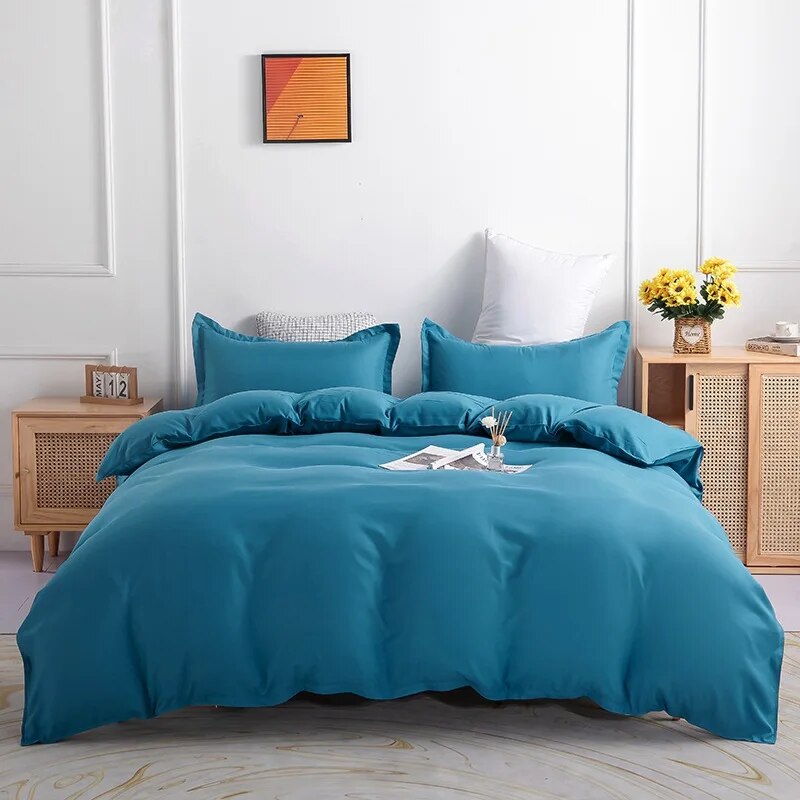 Solid Color Bedding Set Orange Grey Single Double Size Bed Linen Duvet Cover Pillowcase