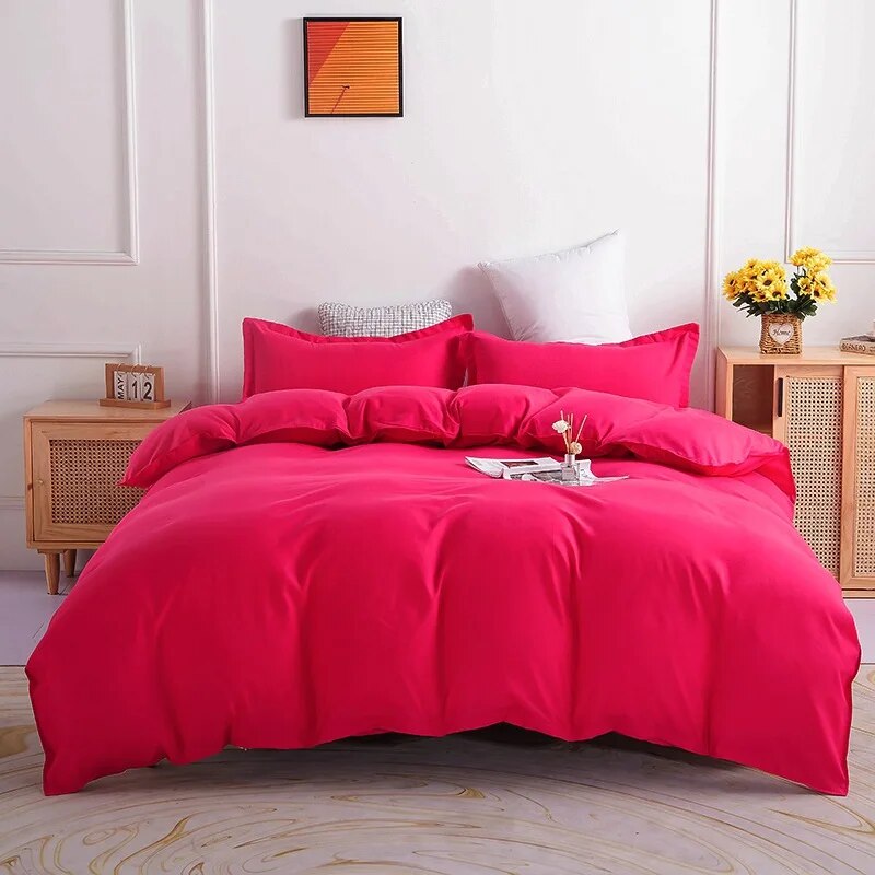 Solid Color Bedding Set Orange Grey Single Double Size Bed Linen Duvet Cover Pillowcase