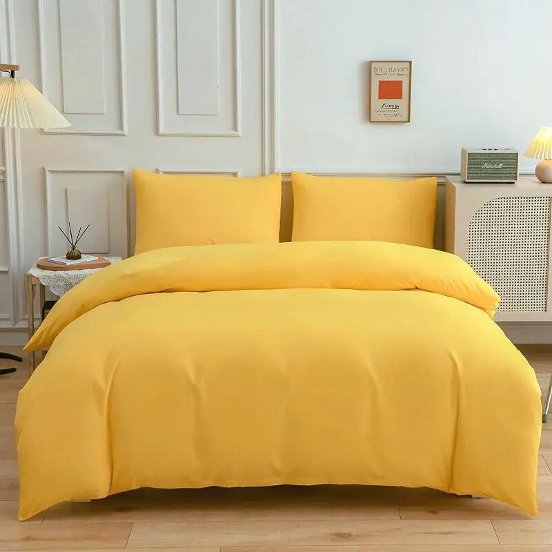 Solid Color Bedding Set Orange Grey Single Double Size Bed Linen Duvet Cover Pillowcase