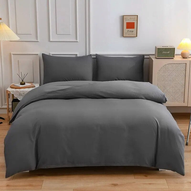 Solid Color Bedding Set Orange Grey Single Double Size Bed Linen Duvet Cover Pillowcase