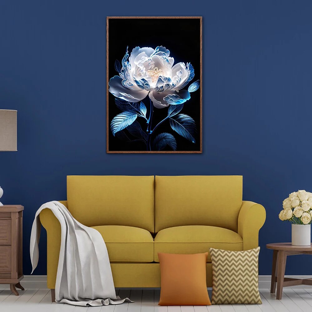 Blue White Flower Canvas Painting for Living Room Home Decor