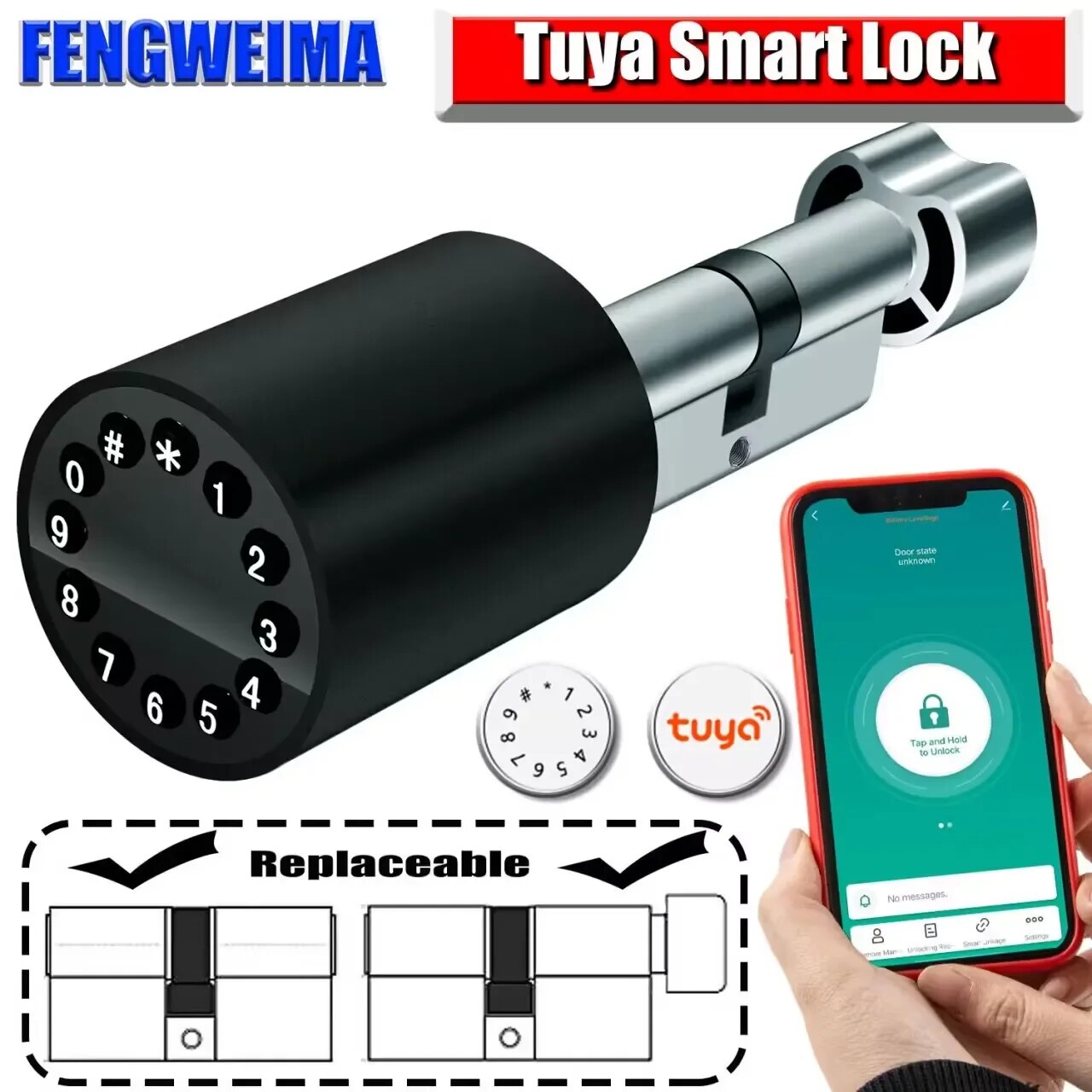 Euro Profile Lock Body Compatible Electronic Cylinder Tuya Unlock Installation