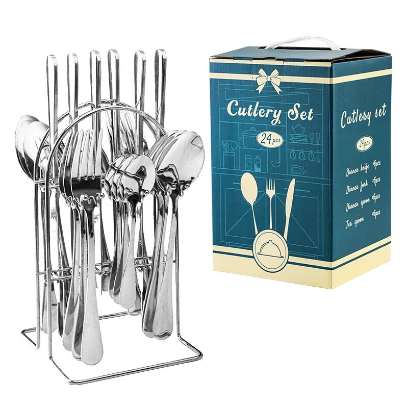 Stainless Steel Cutlery Hammer Pattern Ceramic Handle Knife Fork Spoon Set