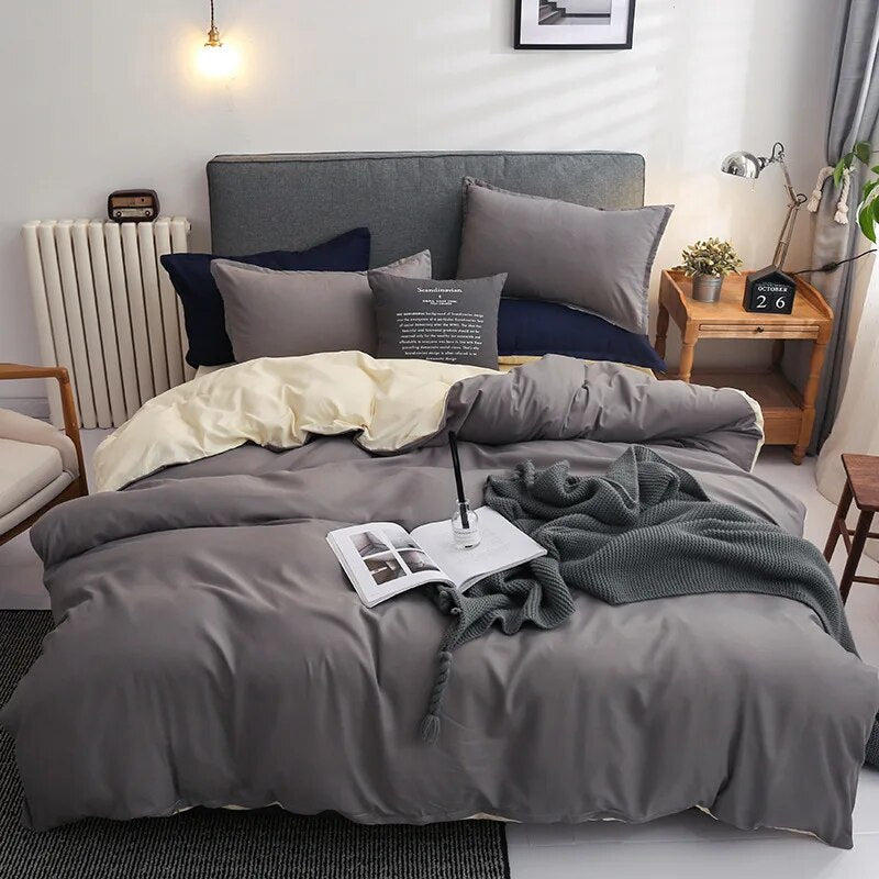 Solid Color Bedding Set Orange Grey Single Double Size Bed Linen Duvet Cover Pillowcase