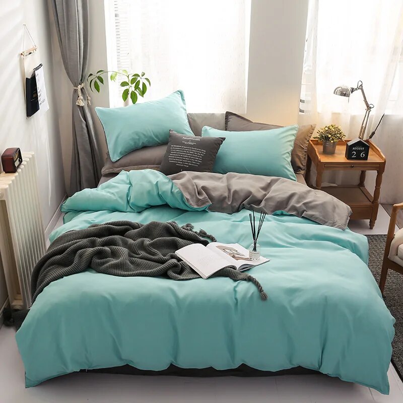 Solid Color Bedding Set Orange Grey Single Double Size Bed Linen Duvet Cover Pillowcase