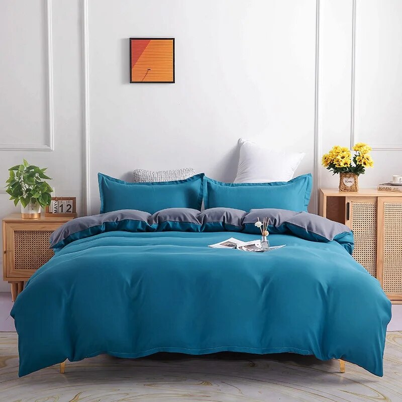 Solid Color Bedding Set Orange Grey Single Double Size Bed Linen Duvet Cover Pillowcase