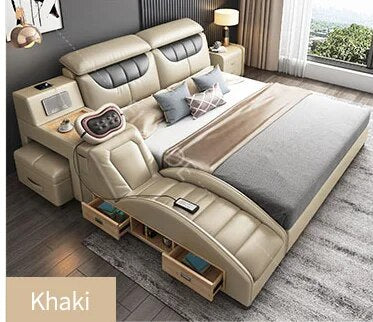 Intelligent massage multi-function leather bed modern simple double customized wedding bed