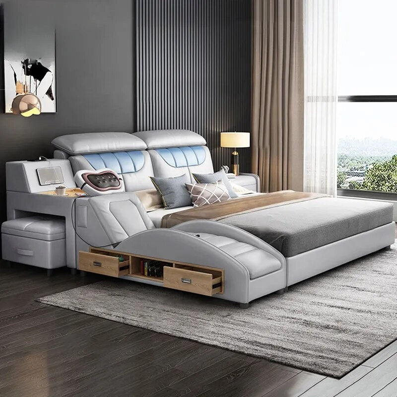 Intelligent massage multi-function leather bed modern simple double customized wedding bed