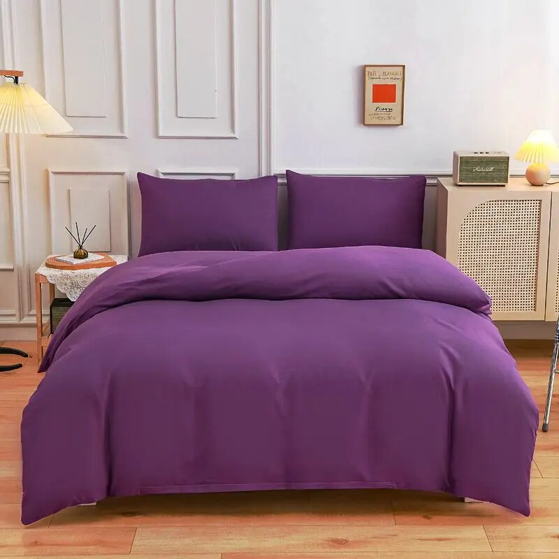 Solid Color Bedding Set Orange Grey Single Double Size Bed Linen Duvet Cover Pillowcase