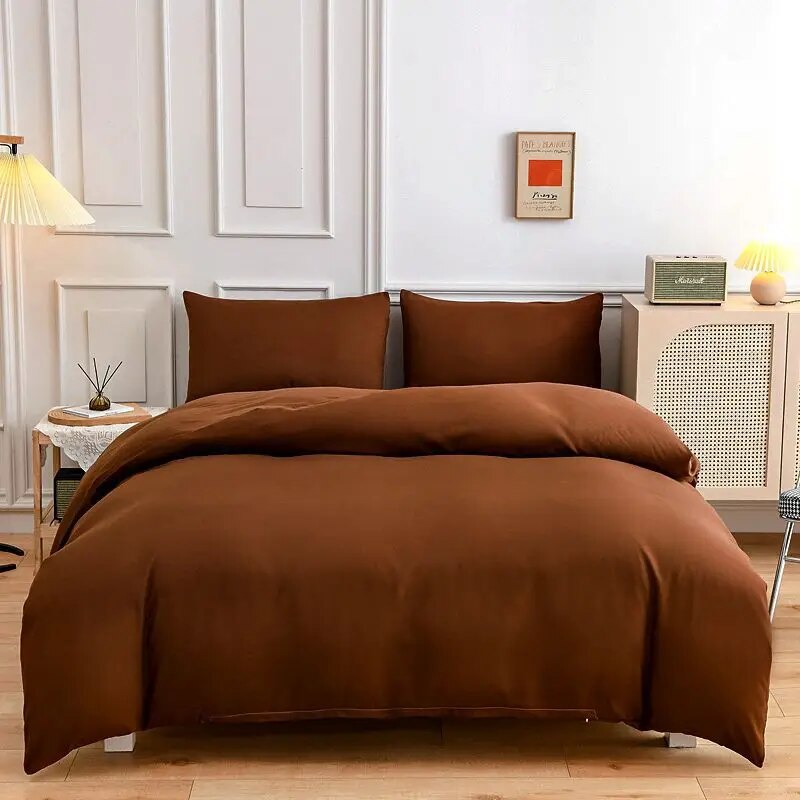 Solid Color Bedding Set Orange Grey Single Double Size Bed Linen Duvet Cover Pillowcase