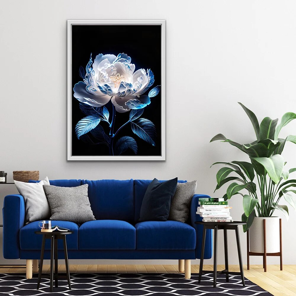 Blue White Flower Canvas Painting for Living Room Home Decor