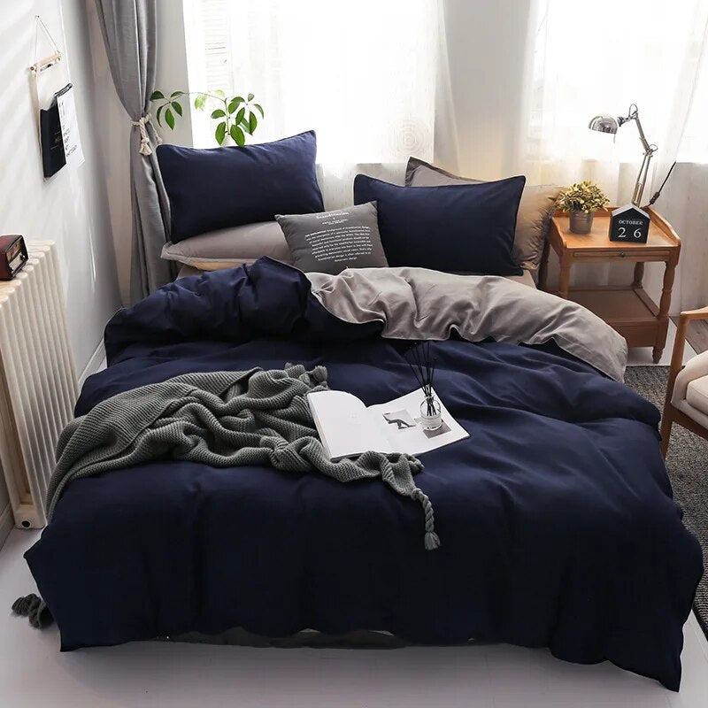 Solid Color Bedding Set Orange Grey Single Double Size Bed Linen Duvet Cover Pillowcase