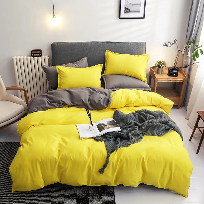 Solid Color Bedding Set Orange Grey Single Double Size Bed Linen Duvet Cover Pillowcase