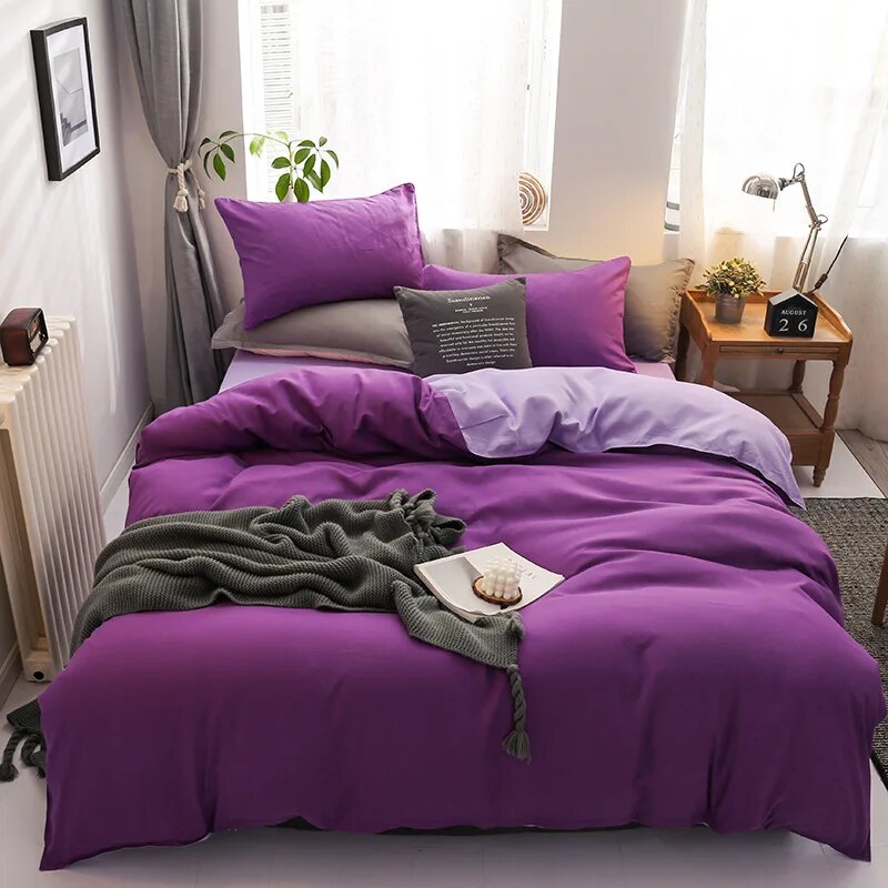 Solid Color Bedding Set Orange Grey Single Double Size Bed Linen Duvet Cover Pillowcase